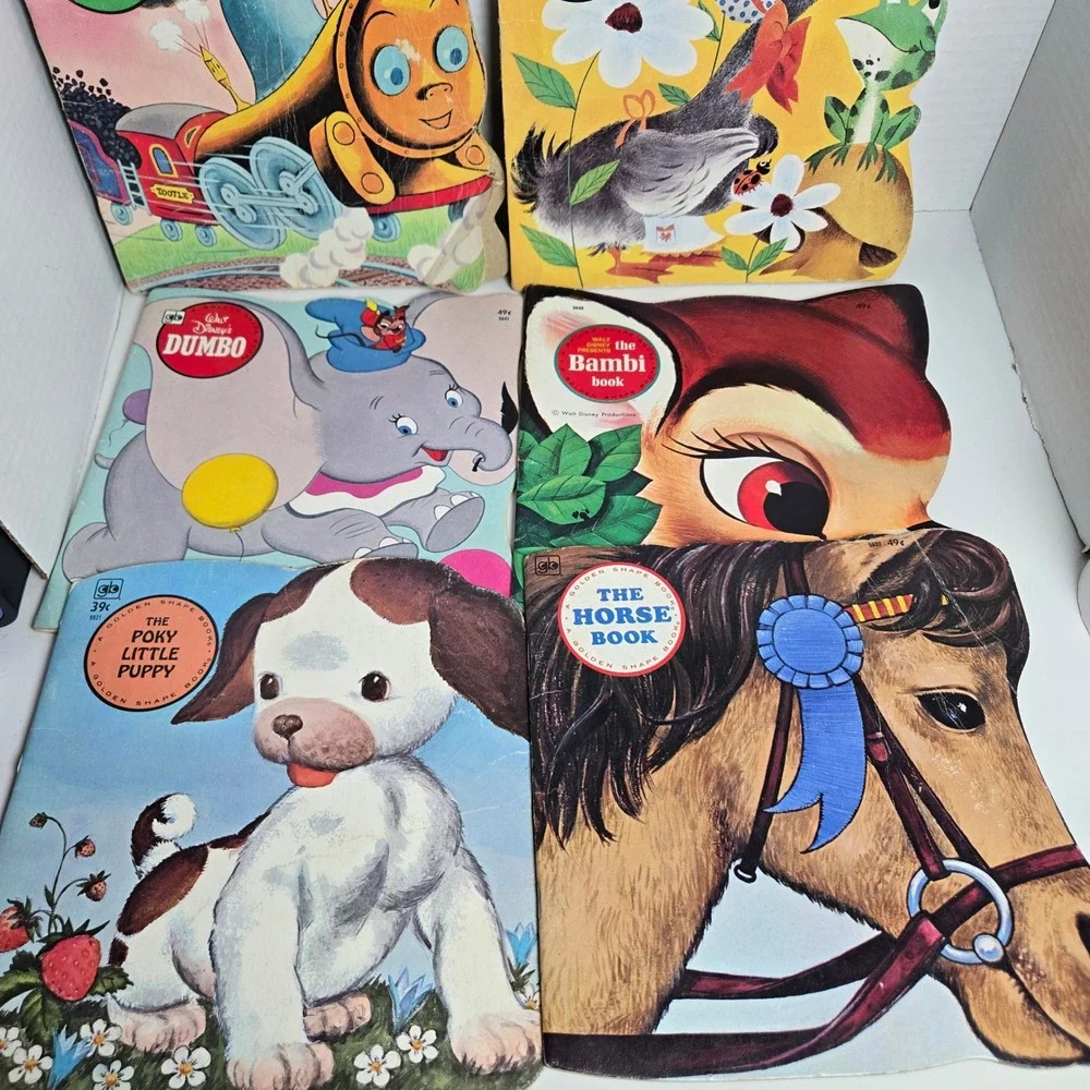 Lot of 6 Vintage Golden Disney Shape Books Poky Puppy Horse Dumbo Bambi Tootle